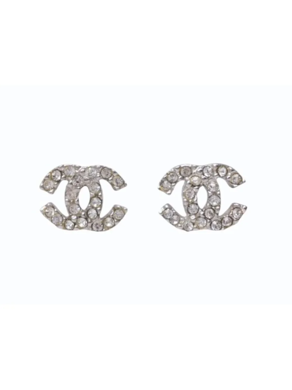 Chanel CC Logo Earrings 03 Rhinestone Metal Silver Clear